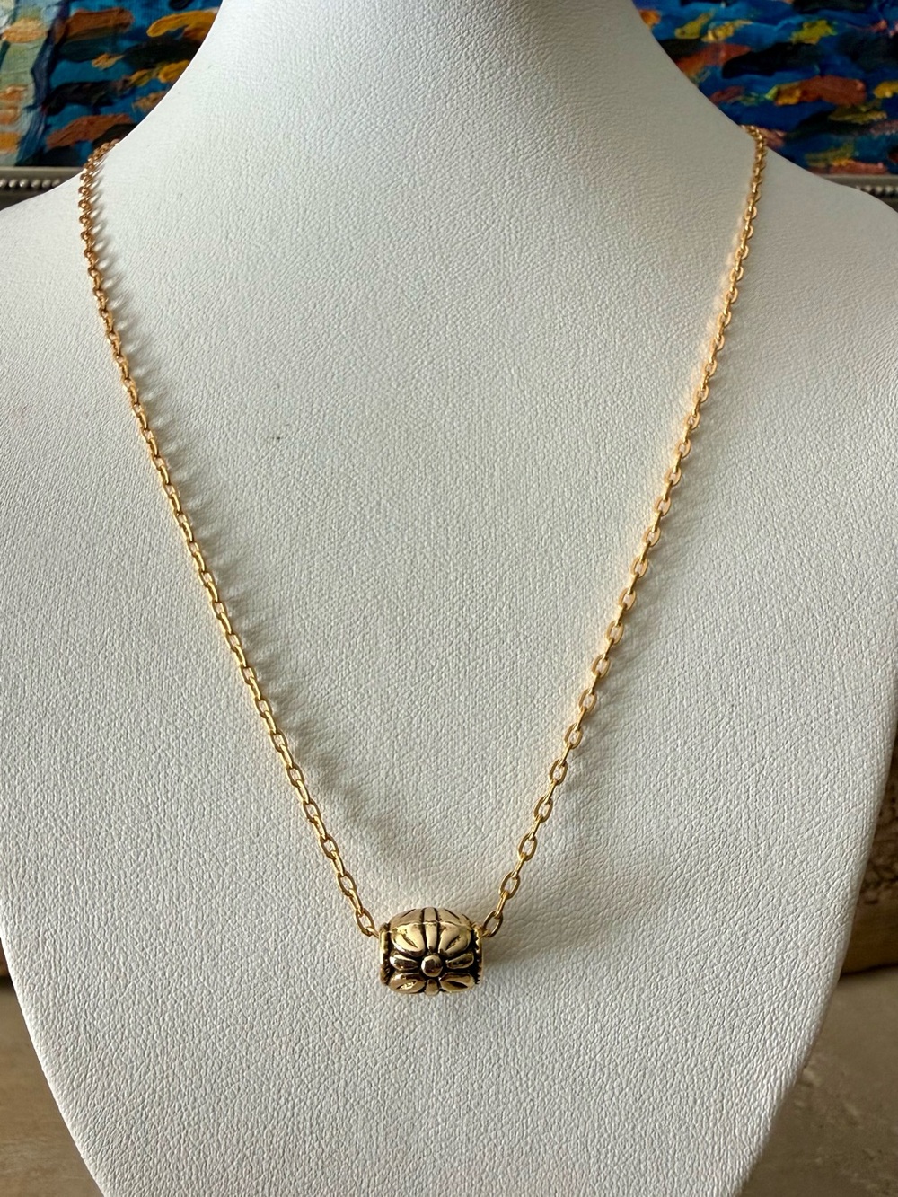 Handcrafted Gold Floral Bead Pendant Necklace - Women Jewelry